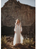 Long Sleeves Ivory Sparkle Tulle Backless Wedding Dress